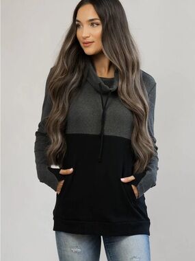 Nursing Queen Charcoal & Black Cowl Neck Colorblock Sweater